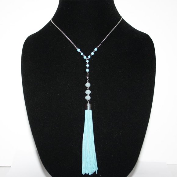 Beautiful silver and aqua tassel necklace